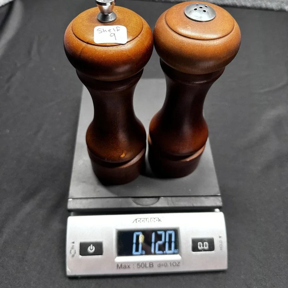 Vintage Mr. Dudley Solid Wood Pepper Grinder Mill & Salt Shaker Set Brown